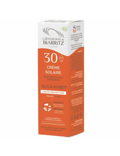 Crème solaire Visage SPF30 Bio Protection solaire naturelle 50ml Alga Maris Laboratoires De Biarritz