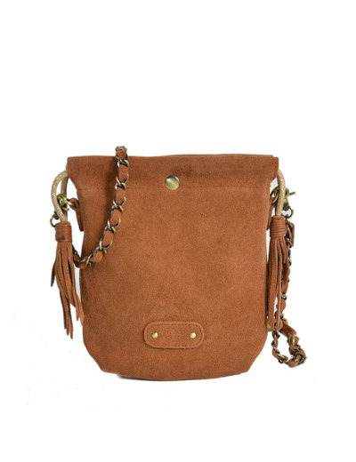 Mila Louise Mai V Sac Pochette Cuir Velours Tan