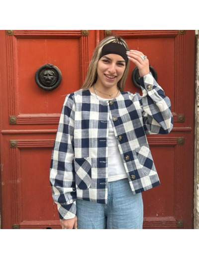 Veste à carreaux bleu Numph