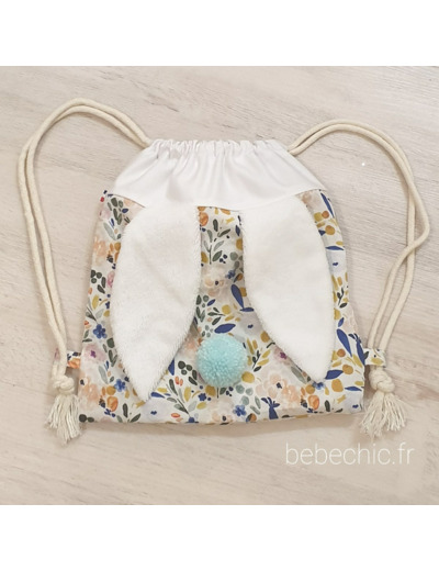 Sac à dos Pochon pour enfant, modèle Lapinou, tissu créatrice cristal w design