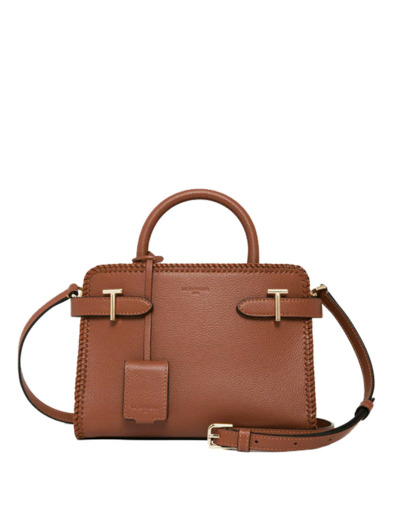 Le Tanneur Emilie Petit Sac A Main Avec Surpiqûres Cuir Grainé Acajou