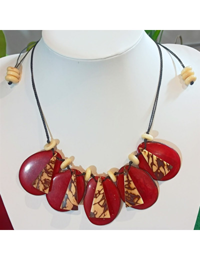 Collier Lisa rouge-beige en ivoire végétal