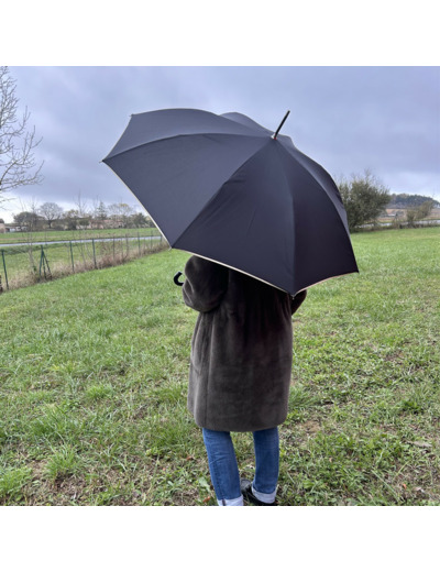 Piganiol x Noix D'arec Parapluie Canne Pour Femme Noir / Biais Or