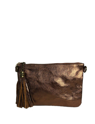 Farfouillette Pochette De Mariage Cuir Lisse Et Brillant Bronze
