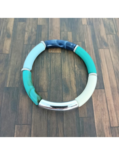 Bracelet tube tons bleu argenté 32mm