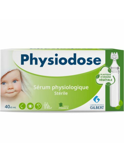 Serum physiologique sterile 40 unidoses de 5ml Physiodose Plastique Végétal Gilbert