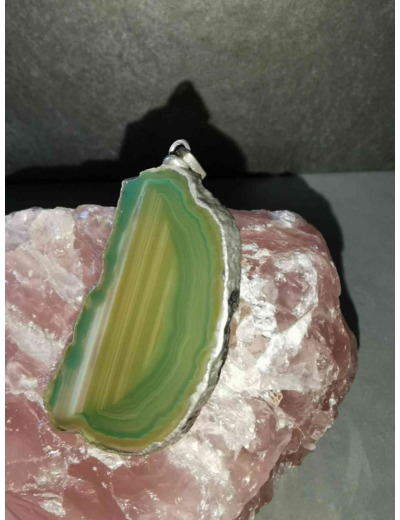 Pendentif tranche d'agate métal olpa913