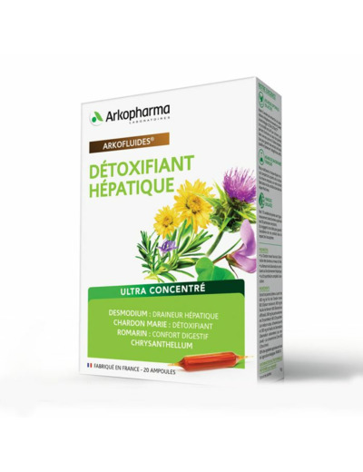 Détoxifiant Hépatique Desmodium, Chardon Marie 20 Ampoules Arkofluides Arkopharma