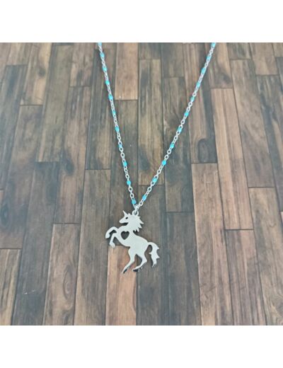 Collier licorne turquoise et acier inoxydable