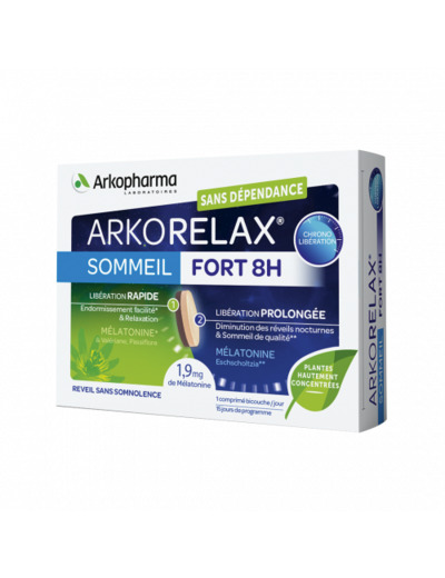 Sommeil Fort 8H Mélatonine, Valériane 15 comprimés Arkorelax Arkopharma