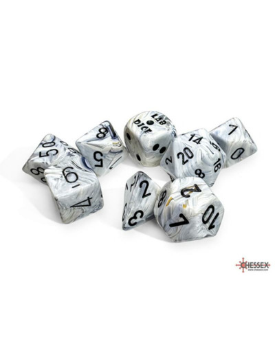 CHESSEX - Set de 8 dés - MARBLE Calcite / Noir