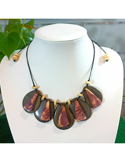 Collier Lisa marron-mauve en ivoire végétal