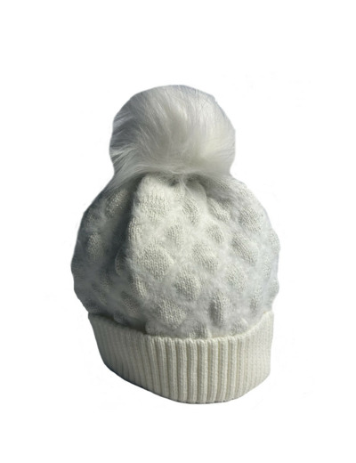 Fonem Tissage Chic Bonnet Avec Motifs Losanges Ecru