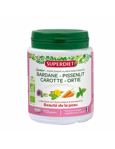 Quatuor Beaute De La Peau Bardane Bio 150 Gelules Superdiet