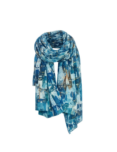 Farfouillette Kittie Foulard Aux Motifs De Chats Bleu