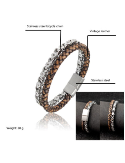 Bracelet homme cuir et chaîne