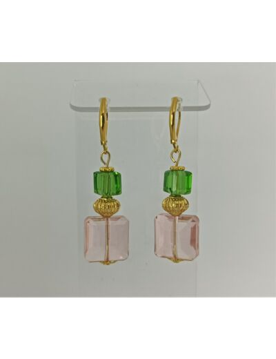 B.O. en perles de verre rose/vert/doré