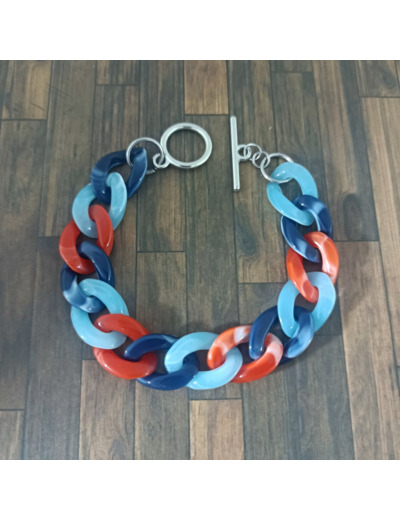 Bracelet gros maillons bleu ciel/bleu/rouge 19mm