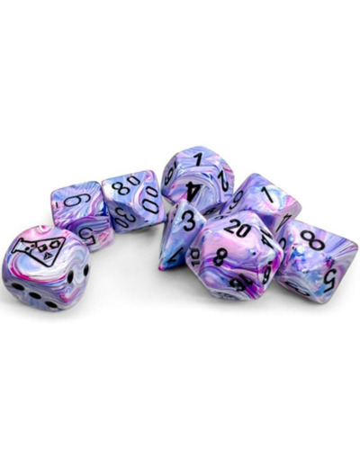 CHESSEX - Set de 8 dés - FESTIVE Hortensia / Noir (Lumière Noire)