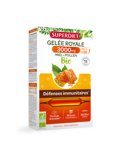 Gelée Royale 3000mg Bio 20 ampoules Superdiet
