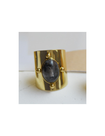 Bague large en acier inoxydable couleur or, labradorite