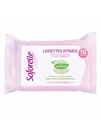 Saforelle Lingettes Intimes Pocket Biodégradables x 10