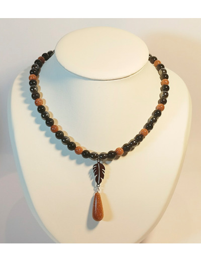 Collier en Obsidienne/hématite/pierre de sable