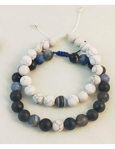 Bracelet couple agate bleu foncé multicolore/howlite