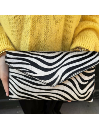 Pochette Étrier cuir lisse italien motif zèbre