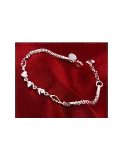 Bracelet en argent 3 cœurs, ailes d'ange