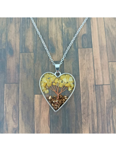 Pendentif arbre de vie résine/pierres naturelles cœur 2