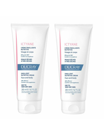 Creme Emolliente Nutritive Visage Et Corps Peaux Seches A Tres Seches 2x200ml Ictyane Ducray