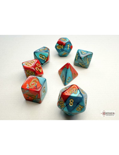 Chessex - 7 dés Gemini® Mini-Polyhedral Red-Teal/gold