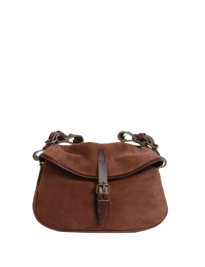 Bleu de Chauffe Sac Musette XS Cuir Velours Marron Rubis