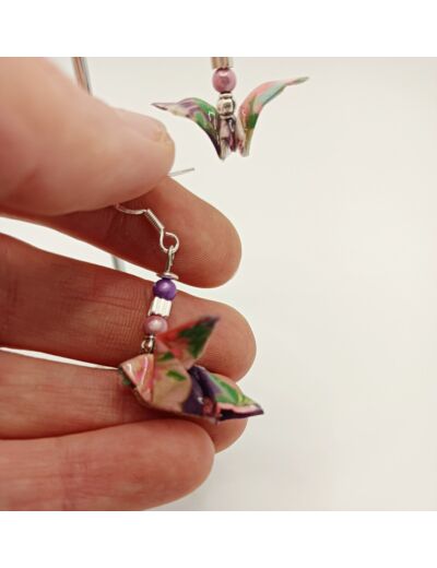 B.O. origami oiseau violet/rose/argenté