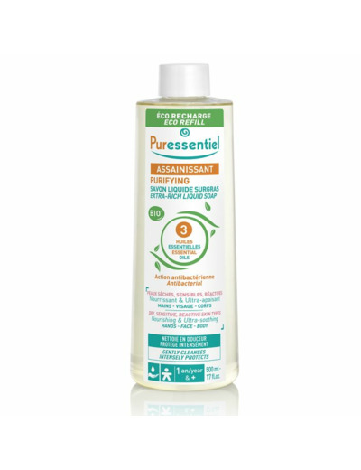 Eco Recharge Savon Surgras Assainissant aux 3 Huiles Essentielles BIO 500ml Assainissant Puressentiel