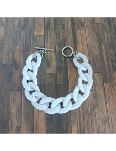 Bracelet gros maillons blanc argenté 22mm