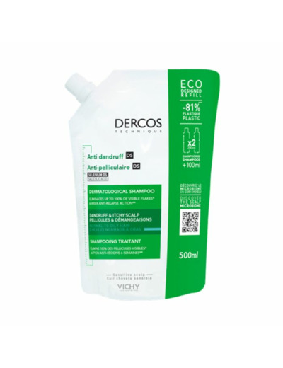 Eco-recharge Shampooing Antipelliculaire 500ml Dercos Cheveux normaux à gras Vichy