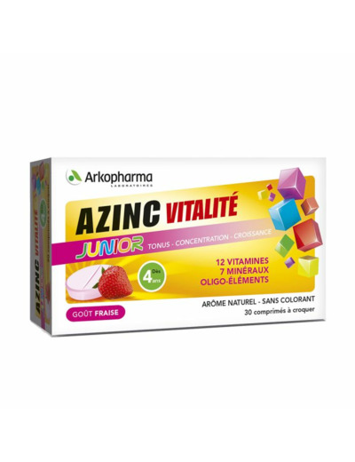 Vitamines C & E, Zinc 30 comprimés Azinc Junior Goût Fraise Arkopharma