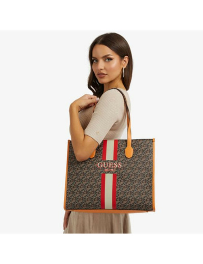 Guess Silvana Sac Cabas Logo G cube Black Logo Cognac