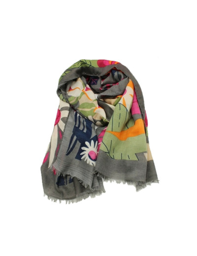 Atoll Palme Explosion De Fleurs Foulard Gris Foncé