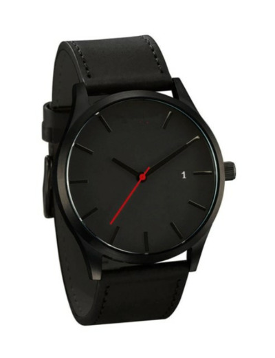 Montre-bracelet en cuir, noir, pour hommes