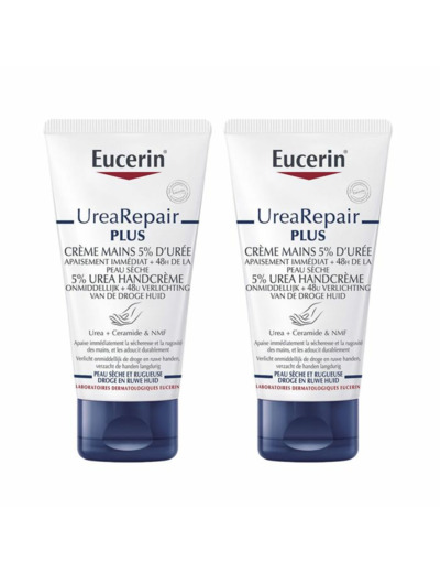 Creme Mains 5% D'uree 2x75ml UreaRepair Plus Peaux Seches Et Abimées Eucerin