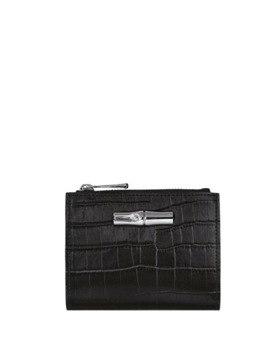 Longchamp Roseau Style Croco Portefeuille Noir