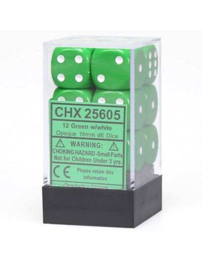 CHESSEX - Set de 12 dés 6 - OPAQUE - Vert/Blanc