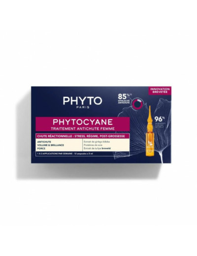 Traitement Anti Chute Réactionnelle Femme 12 ampoules x 5ml Phytocyane Phyto