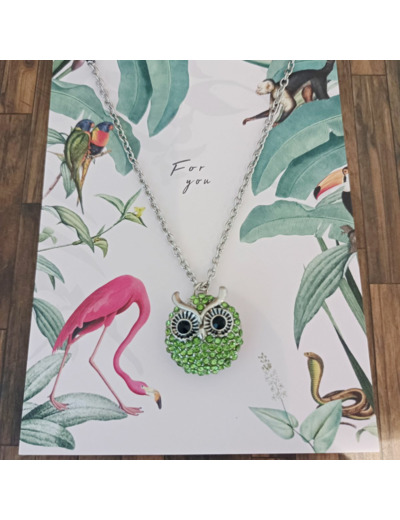 Pendentif avec bouton pression hibou vert