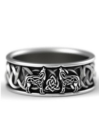 Bague homme 2 loups en argent plaqué