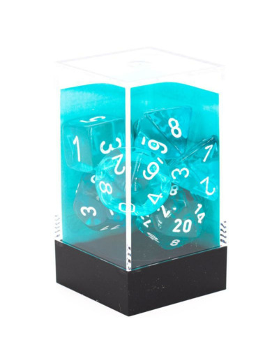 CHX23085 - Set de 7 dés - TRANSPARENT - Sarcelle/Blanc