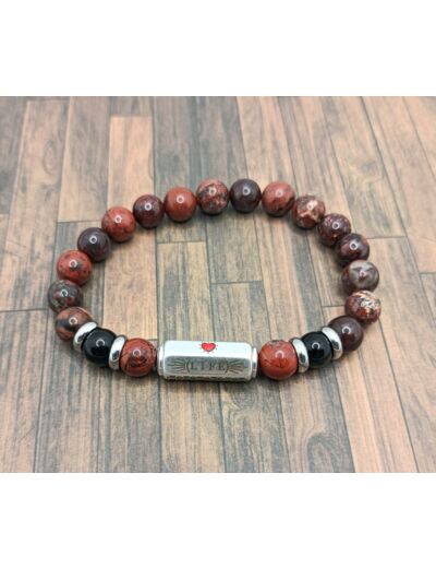 Bracelet "Love / Life" Jaspe rouge/Obsidienne